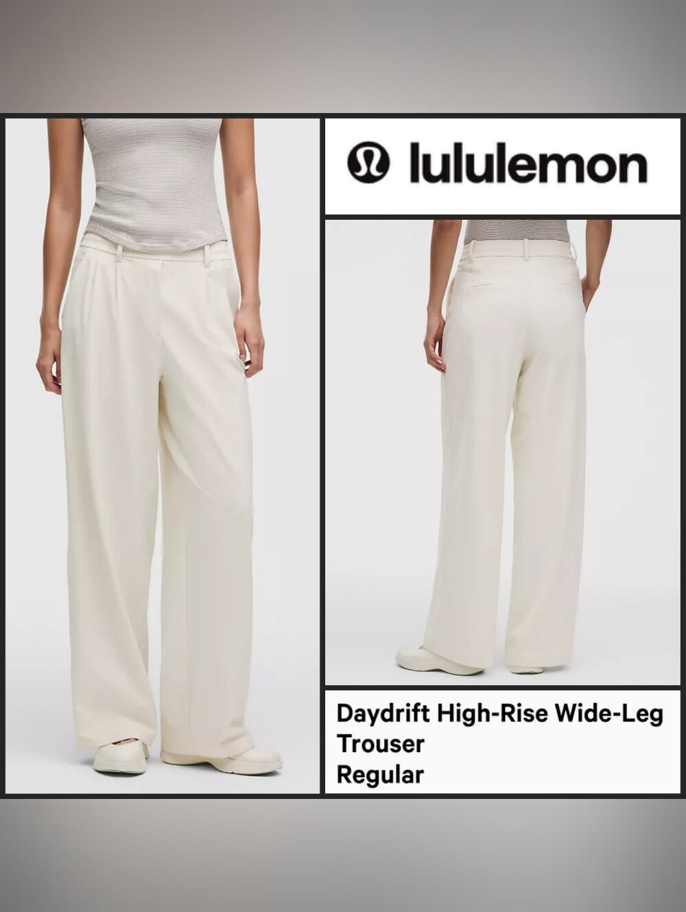 NEW Lululemon athletica Wide-Leg High-Rise Daydrift Trousers in Ivory Off White